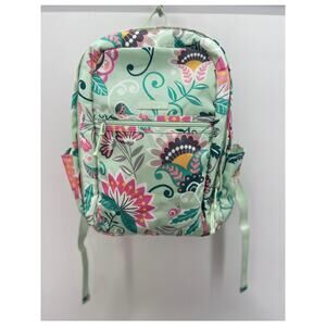 Vera Bradley Lighten Up Grand Laptop Backpack Mint Green Pink Flowers Snail
